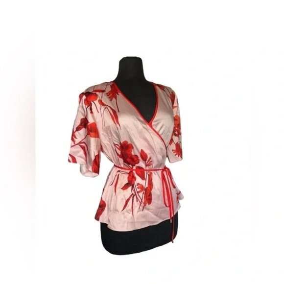 Ted Barker London Melanie Fantasia Floral Kimono Satin wrap blouse | Small - Picture 5 of 8